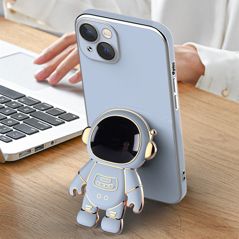 Funda de teléfono 3D de astronauta con soporte y electrochapado, a prueba de caídas.