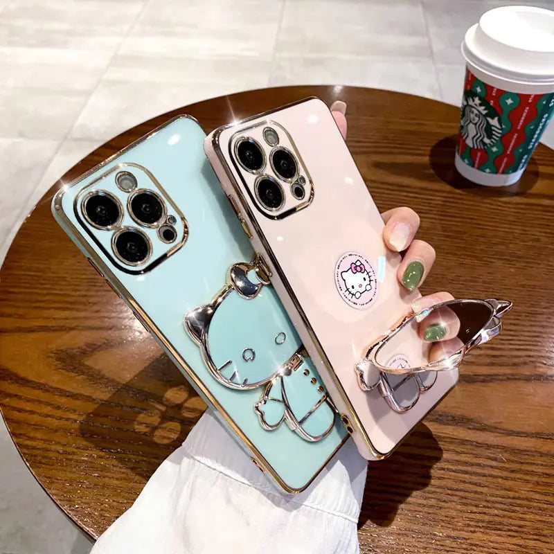 Funda con Espejo y Soporte de Gato para iPhone 15/14 Pro Max