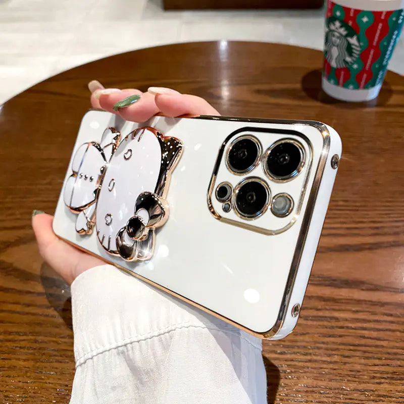 Funda con Espejo y Soporte de Gato para iPhone 15/14 Pro Max