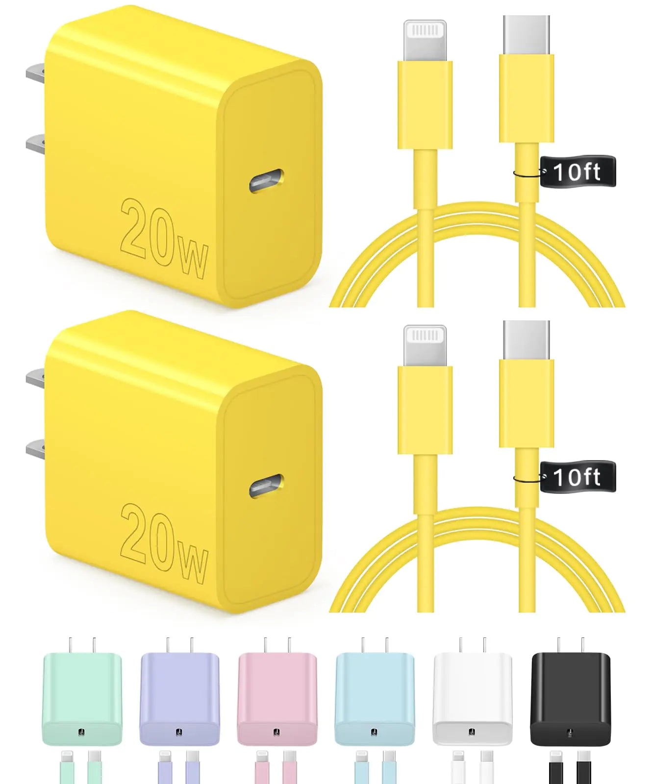 Cargador iPhone Carga Rápida 10FT 20W Bloque de Cargador USB C Cable Cargador Súper Rápido Compatible con iPhone14/14 Pro Max/13/13Pro/12/12 Pro/11iPad (Amarillo)